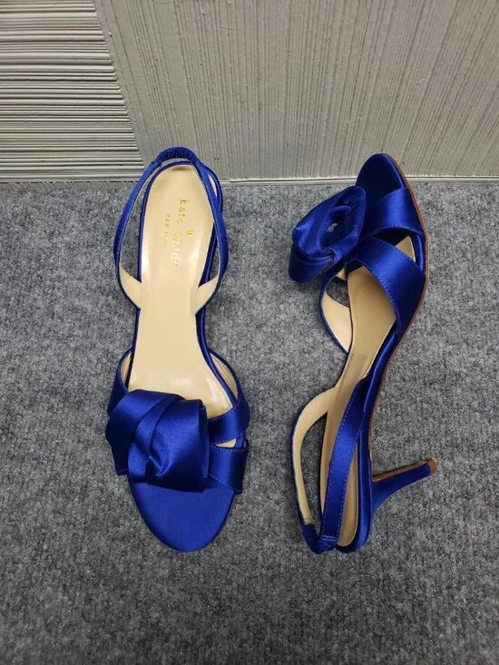 Kate Spade New York Women Heel Shoes Blue Satin Slingback Peep Toe Formal - Picture 5 of 16